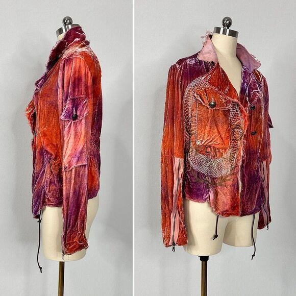 Y2K People of the Labyrinths Velvet Jacket M Deconstructed POTL Boho Art To Wear - Picture 6 of 16